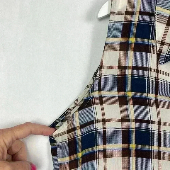 Boho Jane Womens Shirt Brown & Blue S Sleeveless Ombré Plaid Back/Applique Boho - Picture 5 of 10